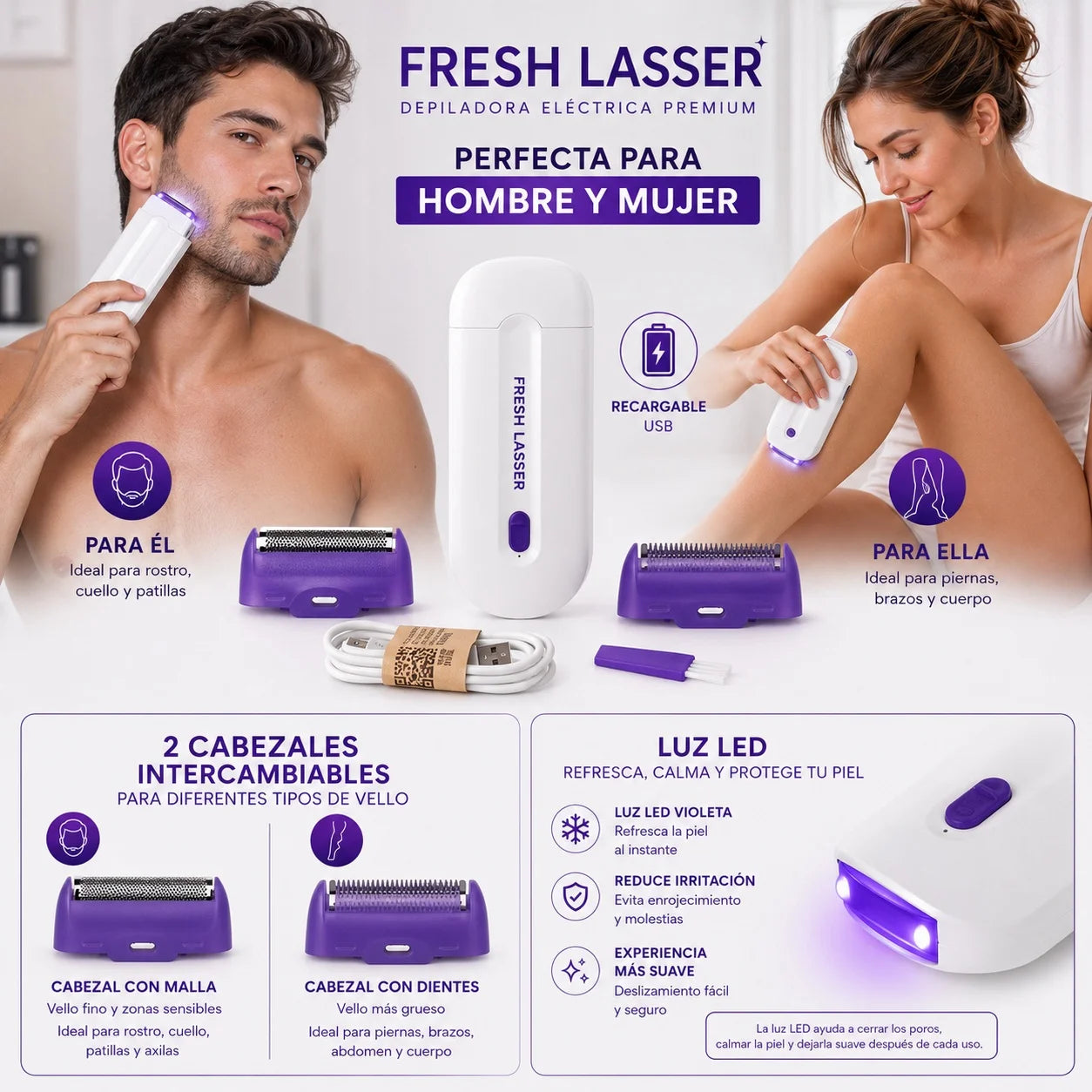 FRESH LASSER™ Depiladora Eléctrica Inalámbrica