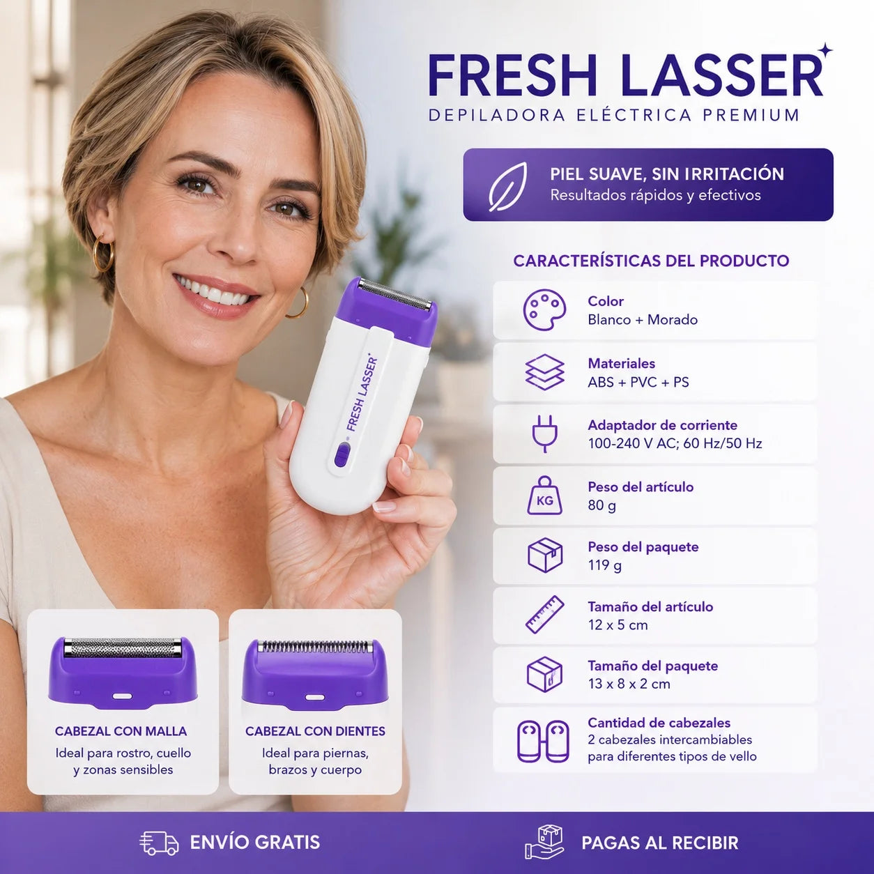FRESH LASSER™ Depiladora Eléctrica Inalámbrica