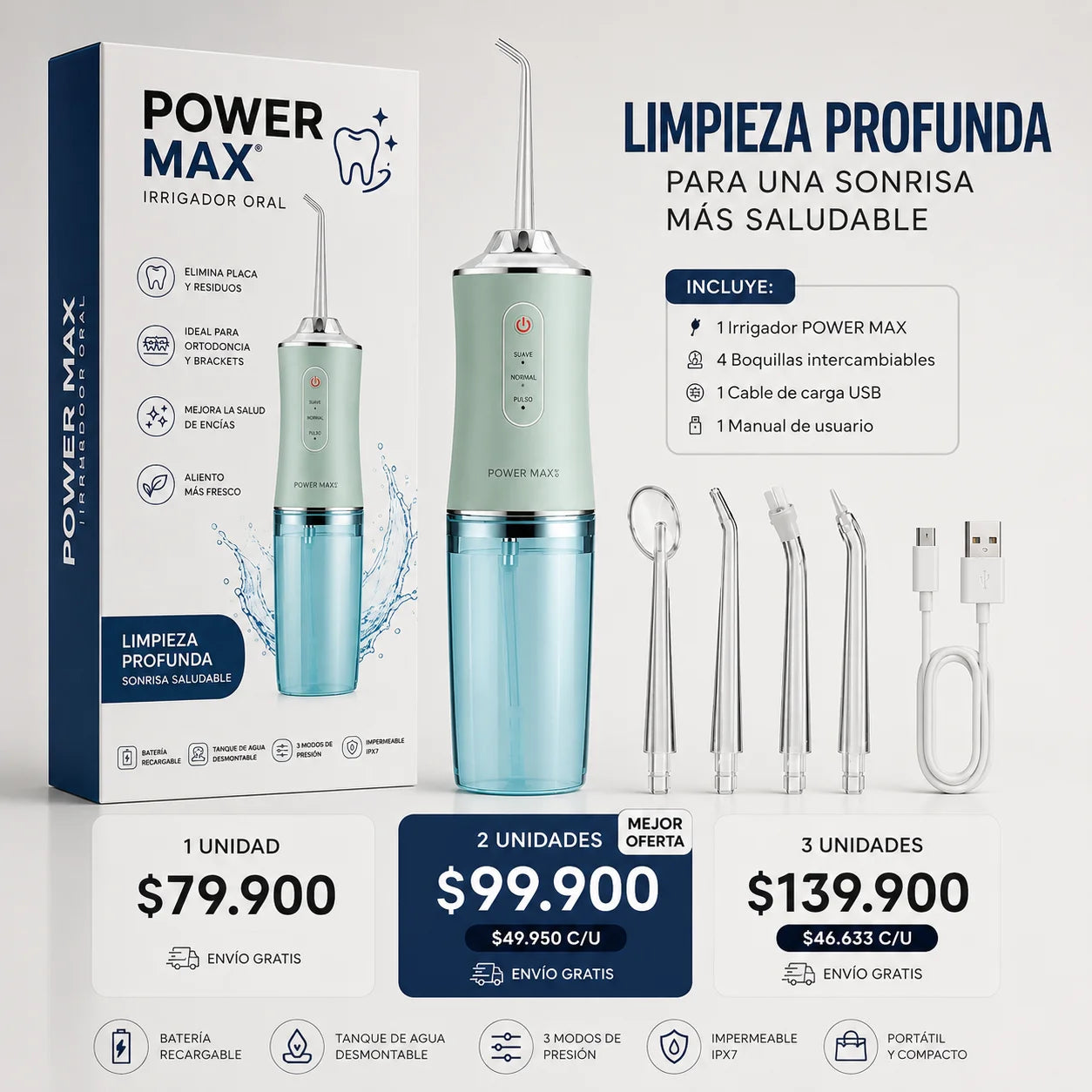 POWER MAX™ Irrigador Oral Portátil + Kit De Boquillas Gratis