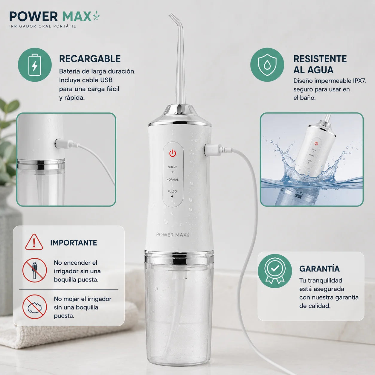 POWER MAX™ Irrigador Oral Portátil + Kit De Boquillas Gratis