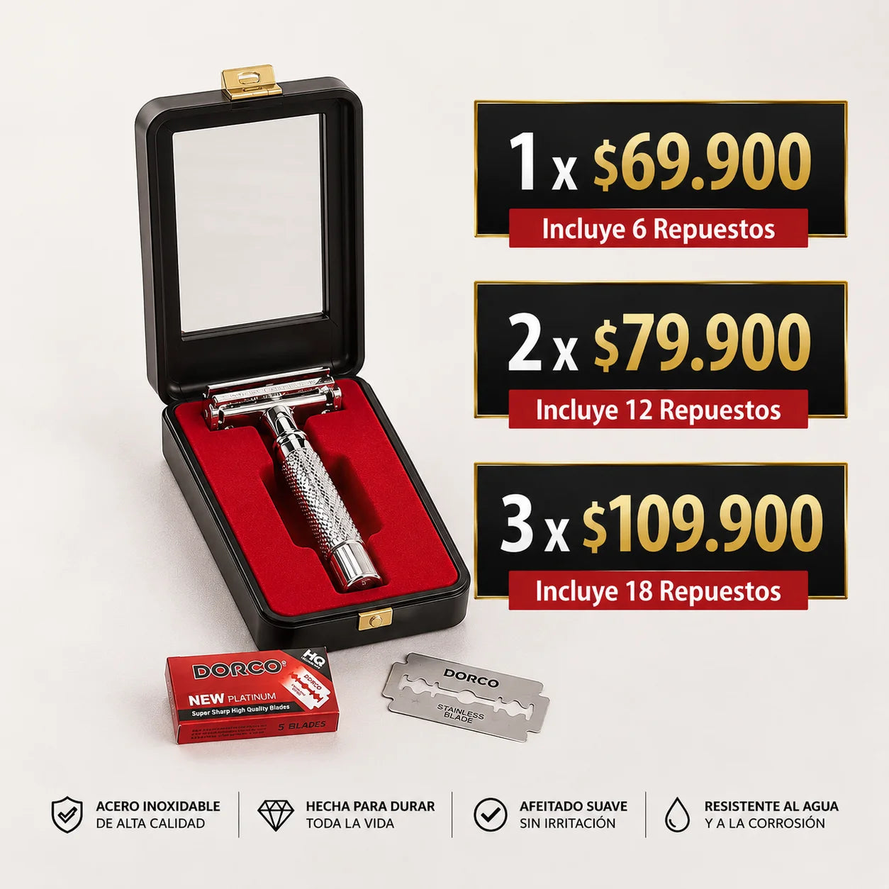 Maquina De Afeitar Premium Clásica 🧔+ Repuestos Dorco GRATIS