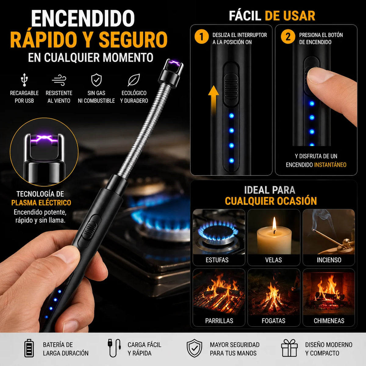 Encendedor De Plasma, Recargable 🔋
